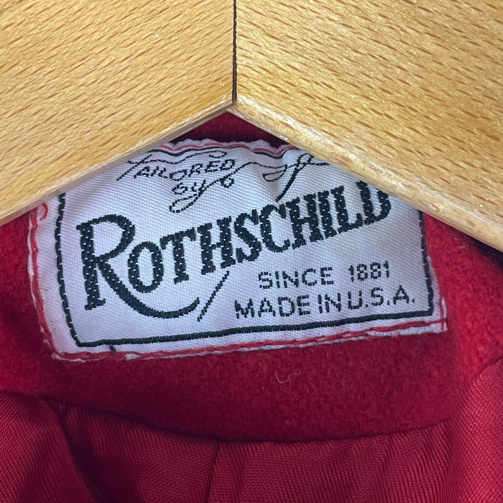 Vintage Rothschild Red Children's Wool Coat Black Trim Buttons Girl Size 5 READ - Picture 3 of 11